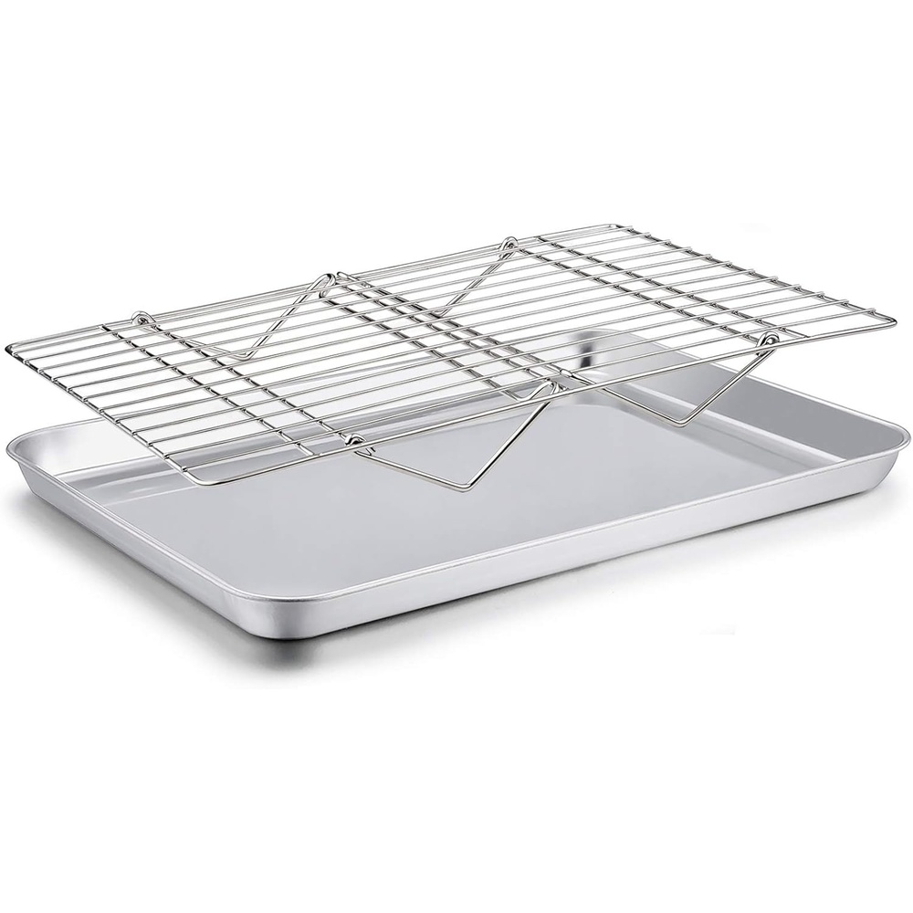 image:imageTeamFar Baking Sheet with Rack Set1 Pan amp 1 Tier Rack Cookie Sheet Baking Pan amp Cooling Baking Roasting Stackable Rack Stainless Steel for Cookie Bacon Meat Oven amp Dishwasher Safe Healthy