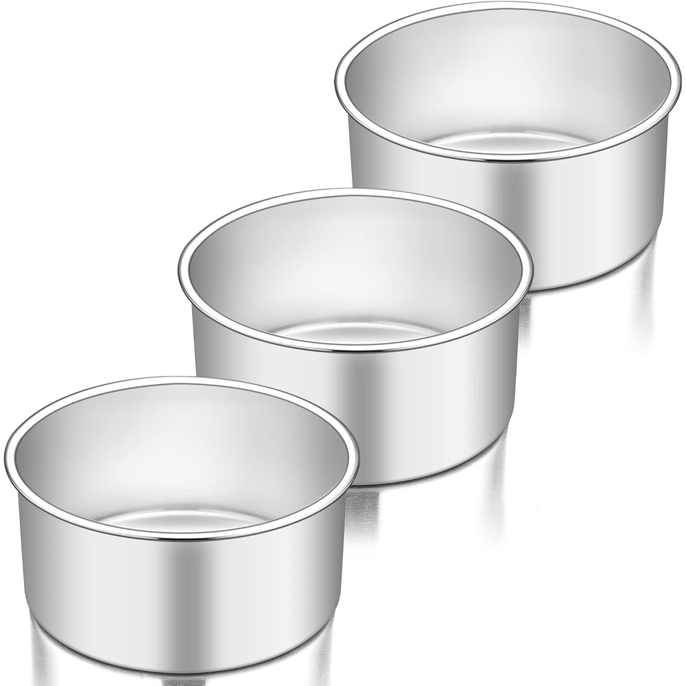image:imageTeamFar Round Cake Pan 8 x 3 Stainless Steel Deep Baking Roasting Cake Pan for Birthday Party Wedding NonToxic amp Heavy Duty Deep amp Straight Wall Mirror Finish amp Dishwasher Safe3
