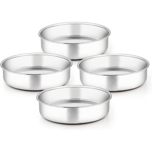 image:imageTeamFar 4 Inch Cake Pan Set of 4 Stainless Steel Mini Round Layer Cake Baking Pans Tins Set For Baking Steaming Serving Healthy amp Sturdy Mirror Finish amp Dishwasher Safe8inch