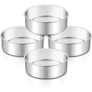 image:imageTeamFar 4 Inch Cake Pan Set of 4 Stainless Steel Mini Round Layer Cake Baking Pans Tins Set For Baking Steaming Serving Healthy amp Sturdy Mirror Finish amp Dishwasher Safe6inch