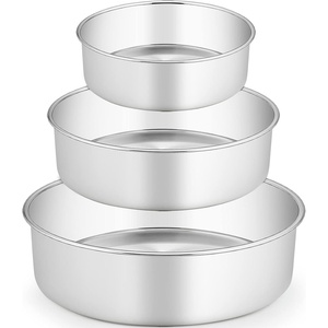 image:imageTeamFar 68  9 Inch Cake Pan Stainless Steel Round Baking Pan for Cake Brownie Lasagna NonToxic amp Heavy Duty 3 Deep Wall amp One Piece Smooth amp Dishwasher SafeSet of 3