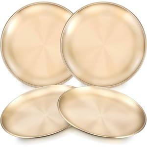image:imageTeamFar 8 Inch Stainless Steel Toddler Plates Set of 4 Kids Dinner Metal Plates Round Serving Salad Dishes for Camping Outdoor Party Sturdy amp Heavy Duty Dishwasher SafeGold