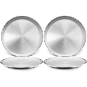 image:imageTeamFar 8 Inch Stainless Steel Toddler Plates Set of 4 Kids Dinner Metal Plates Round Serving Salad Dishes for Camping Outdoor Party Sturdy amp Heavy Duty Dishwasher SafeSilver