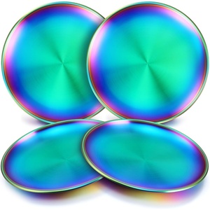 image:imageTeamFar 8 Inch Stainless Steel Toddler Plates Set of 4 Kids Dinner Metal Plates Round Serving Salad Dishes for Camping Outdoor Party Sturdy amp Heavy Duty Dishwasher SafeColorful