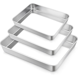 image:imageTeamFar Baking Pan Set of 3 Stainless Steel Deep Sheet Cake Pan for Oven Baking 12510594 Inch Rectangle Bakeware Set for BreadLasagnaBrownieCasserole Healthy amp HeavyDuty Dishwasher Safe