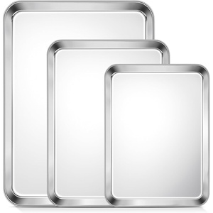 image:imageTeamFar Baking Sheet Set of 3 1612593 Inch Stainless Steel Cookie Sheets Baking Pans Metal Oven Baking Tray for Cooking Roasting Serving NonToxic amp Mirror Finish amp Dishwasher Safe16  125  105