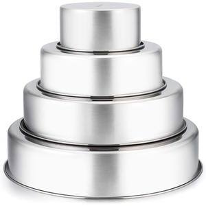 image:imageTeamFar Cake Pan 4 amp 6 amp 8 amp 9  Stainless Steel Round Cake Pan Tier Baking Cake Pans Set for Baking Steaming Serving Healthy amp Heavy Duty Oven Safe amp Dishwasher Safe  Set of 4Silver