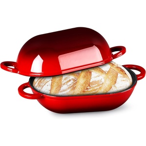 image:imageTeamFar Enameled Cast Iron Bread Loaf Pan 2 QT Oval Dutch Oven with Lid for Sourdough Bread Baking Enameled Meatloaf Loaf Baking Pan with Lid Even Heat Distribution amp SelfBasting BlueRed