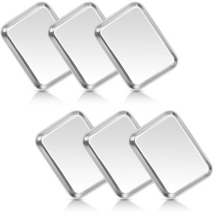 image:imageTeamFar Kids Plates Set of 6 735308 Stainless Steel Kids Toddler Plates Tray Metal Toddler Plate for Indoor and Outdoor Healthy amp Toxic Free Dishwasher Safe amp Oven Safe Stackable