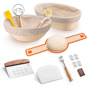 image:imageTeamFar Sourdough Bread Baking Supplies 9 Round and 10 Oval Sourdough Starter Kit Proofing Basket Set with Cloth Liner Bread Lame Whisk Dough Bowl Scraper Brush