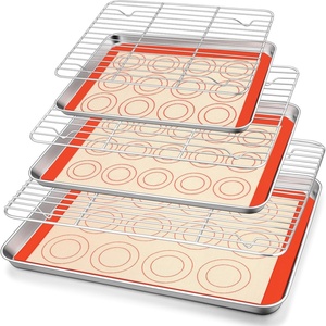image:imageTeamFar Stainless Steel Baking Sheet with Rack Set 10512516 Inch Baking Pan with Wire Rack amp Silicone Baking Mat for Oven Baking Cookies Sheets Set of 9 3 Sheets  3 Racks  3 Mats Easy Clean