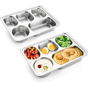 image:imageTeamFar Stainless Steel Divided Plates 2 Pack 5 Sections Dinner Plates for kids Toddler Metal Lunch Compartment Trays Portion Control Plates for Adults Balance Lunch Unbreakable amp Dishwasher Safe2