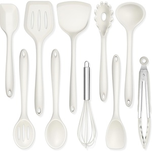 image:imageTeamFar Silicone Cooking Utensils 10 pcs Kitchen Cooking Utensils Set 446F Heat Resistant Kitchen Gadgets Tools Set wSpatula Turners Spoons Soup Ladle Pasta Server for Nonstick Cookware BlackWhite