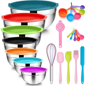 image:imageTeamFar Mixing Bowls with Lids Set of 7 Stainless Steel Nesting Mixing Bowls Set with 16 PCS Kitchen Utensils for Prepping Mixing Serving 7 45 3 25 15 12 07 QT ColorfulMulticolor