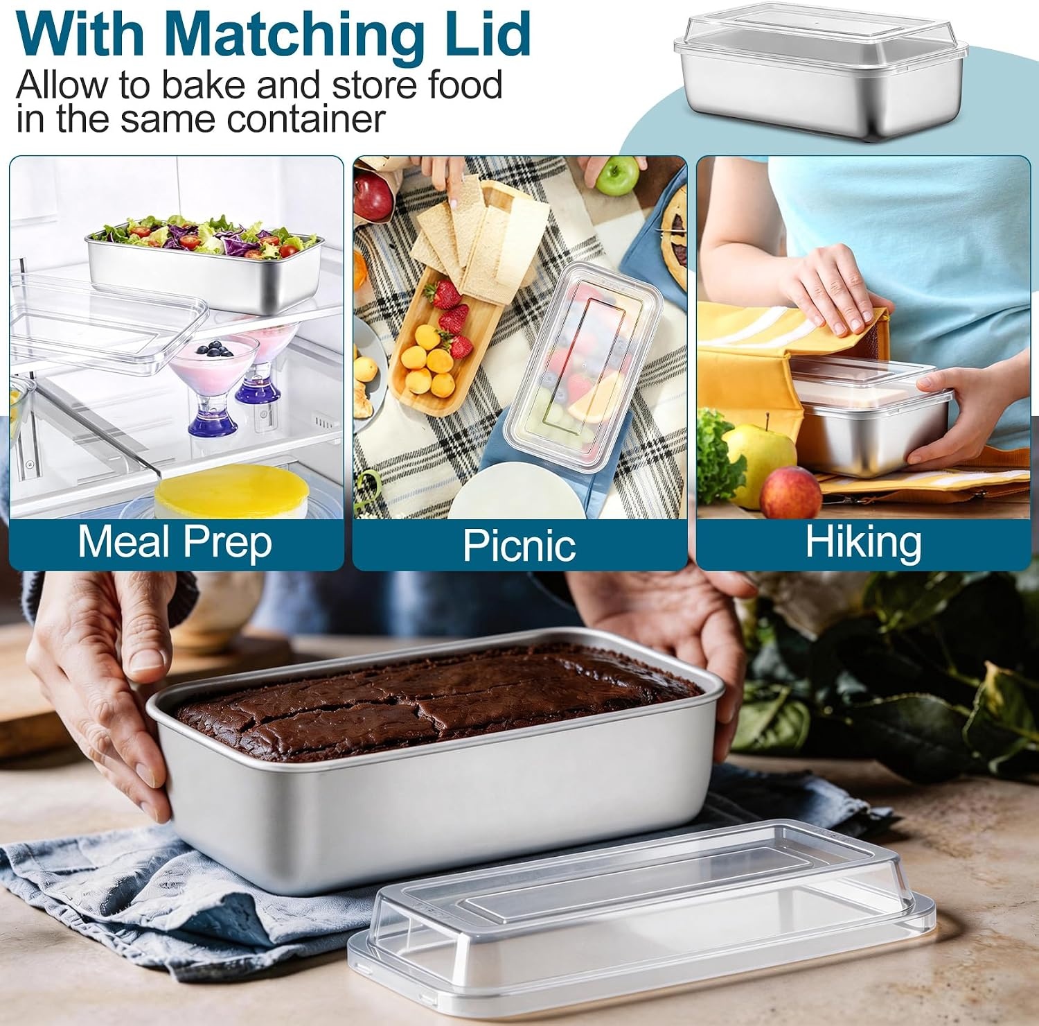 image:imageTeamFar Loaf Pans for Baking Bread 9 x 5 Inch Stainless Steel Bread Loaf Pan with Lid Meatloaf Pan Tin for Homemade Bread Brownies Meal Prep Storage Healthy amp Dishwasher Safe Set of 21