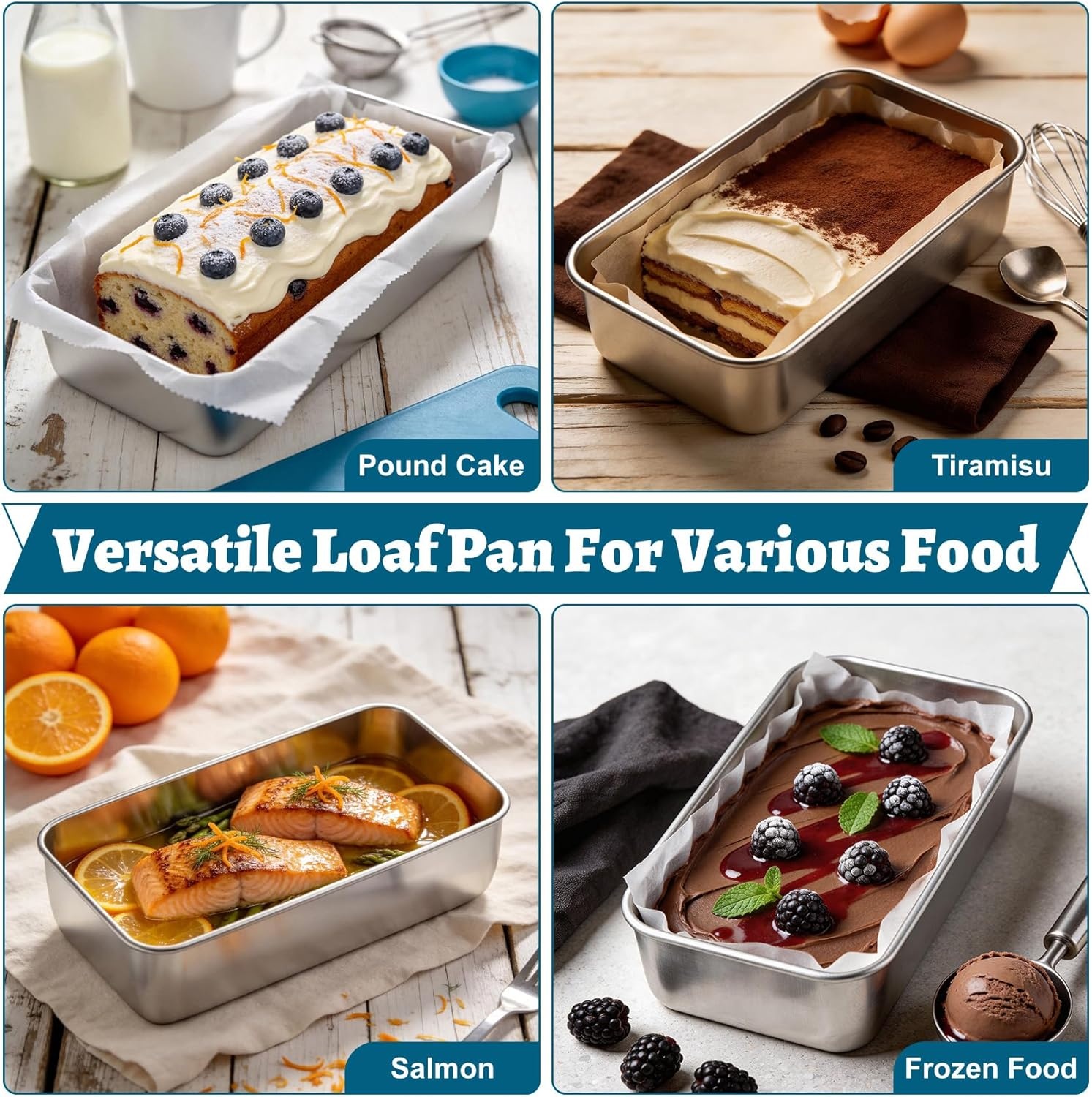 image:imageTeamFar Loaf Pans for Baking Bread 9 x 5 Inch Stainless Steel Bread Loaf Pan with Lid Meatloaf Pan Tin for Homemade Bread Brownies Meal Prep Storage Healthy amp Dishwasher Safe Set of 21