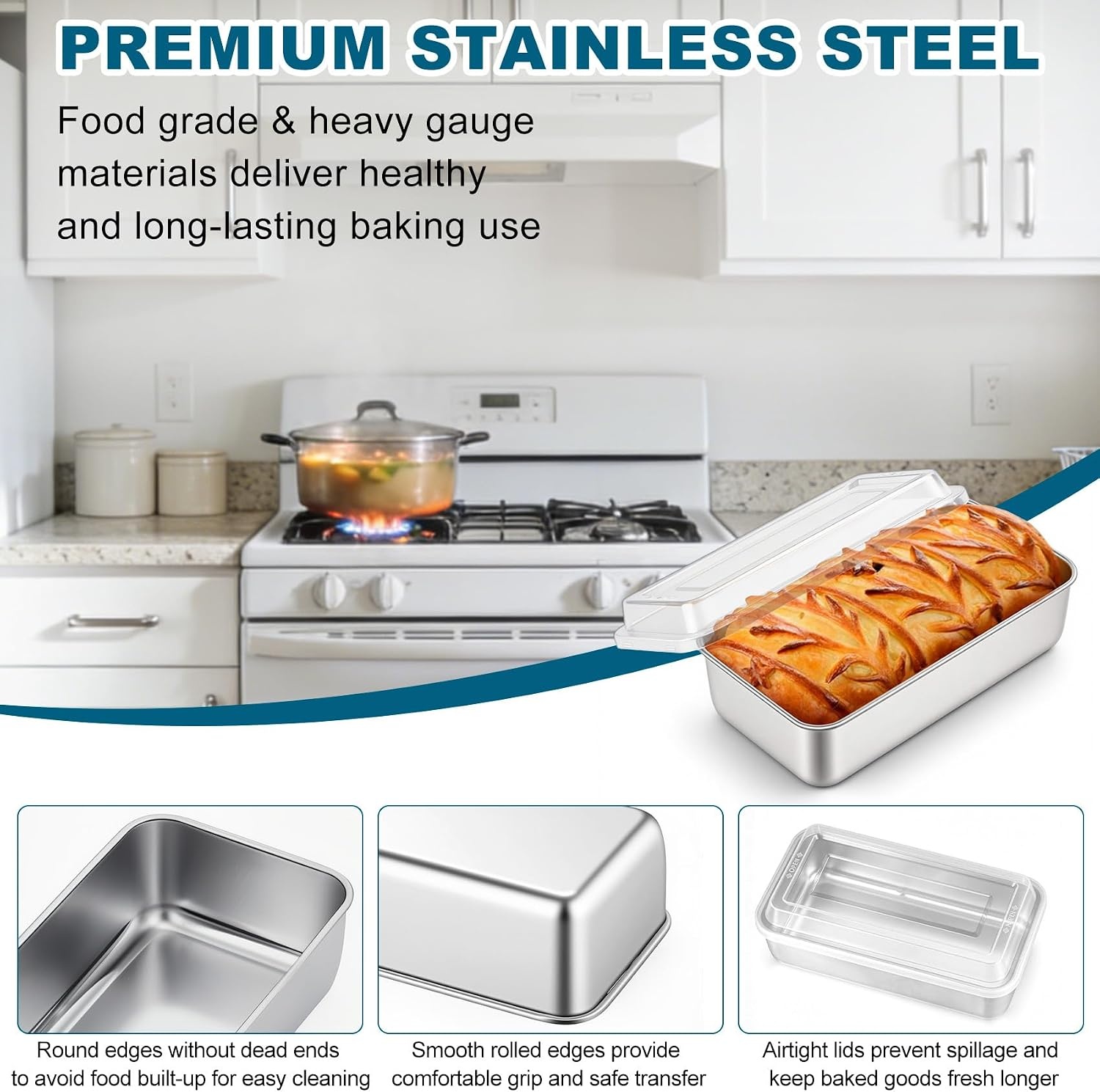 image:imageTeamFar Loaf Pans for Baking Bread 9 x 5 Inch Stainless Steel Bread Loaf Pan with Lid Meatloaf Pan Tin for Homemade Bread Brownies Meal Prep Storage Healthy amp Dishwasher Safe Set of 21