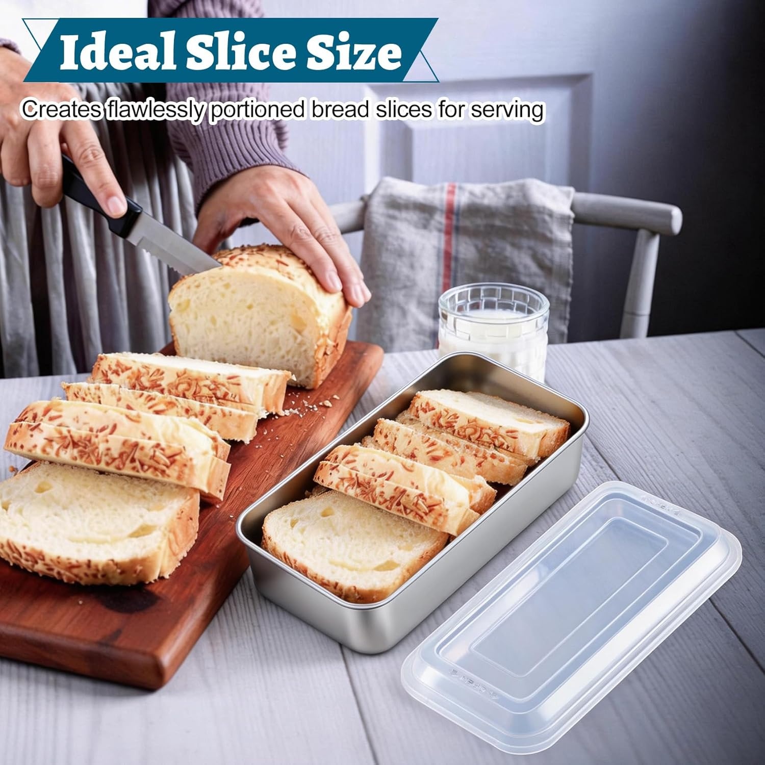 image:imageTeamFar Loaf Pans for Baking Bread 9 x 5 Inch Stainless Steel Bread Loaf Pan with Lid Meatloaf Pan Tin for Homemade Bread Brownies Meal Prep Storage Healthy amp Dishwasher Safe Set of 21