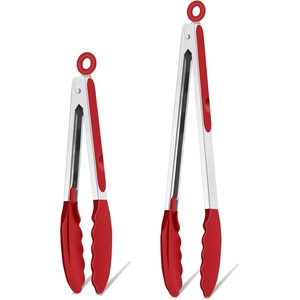 image:imageTeamFar Kitchen Tongs 9 and 12 Stainless Steel Cooking Tongs with Silicone Tips for Cooking Grilling Serving amp BBQ Heat Resistant Silicone Tongs Locking Design amp Dishwasher Safe Set of 2 amp BlackRed