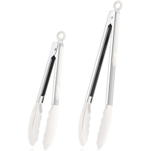 image:imageTeamFar Kitchen Tongs 9 and 12 Stainless Steel Cooking Tongs with Silicone Tips for Cooking Grilling Serving amp BBQ Heat Resistant Silicone Tongs Locking Design amp Dishwasher Safe Set of 2 amp BlackWhite