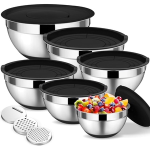 image:imageTeamFar Mixing Bowls 6 PCS Stainless Steel Nesting Salad Bowl with Lids amp 3 Graters For Kitchen Cooking Serving Prepping Airtight amp NonSlip Size 4635215107 QT KhakiBlack