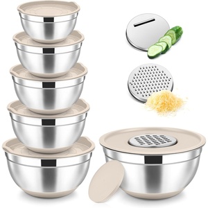 image:imageTeamFar Mixing Bowls 6 PCS Stainless Steel Nesting Salad Bowl with Lids amp 3 Graters For Kitchen Cooking Serving Prepping Airtight amp NonSlip Size 4635215107 QT KhakiKhaki